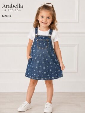 Arabella & Addison Girls Denim Star Print Jumper cotton Dress Size 4